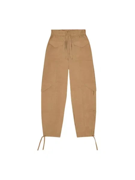 Spodnie Ganni z wysoką talią beżowe