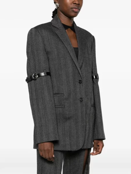 Cu centură geacă Coperni cu model herringbone gri