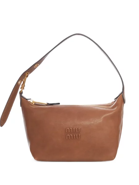 Kožená kožená taška Miu Miu hnědá