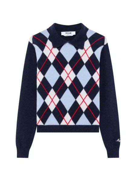 Gulerat tricou polo Msgm cu model argyle albastru