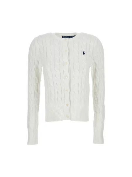 Ralph Lauren Swetry Kobieta S Kardigan z dzianiny w warkocze z okrągłym dekoltem biały