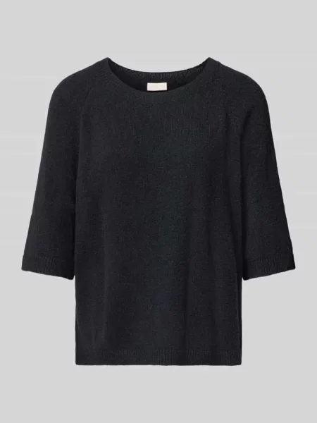 Sweter z dzianiny z rękawem o dł. Milano Italy czarny