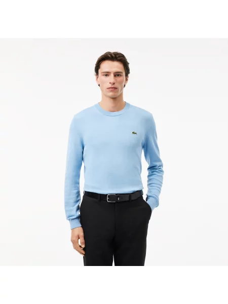 Lacoste Monochromatyczny Sweter Z Okrągłym Dekoltem niebieski