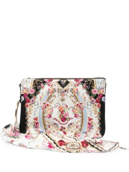 Geantă plic Camilla cu model floral cu imagine alb