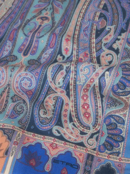Kašmírový šál Etro s potiskem s paisley potiskem modrý