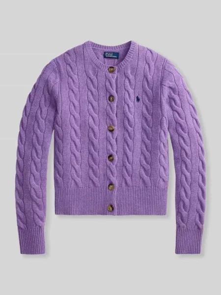 Kardigan rozpinany w kroju regular fit z wełny z domieszką kaszmiru Polo Ralph Lauren fioletowy