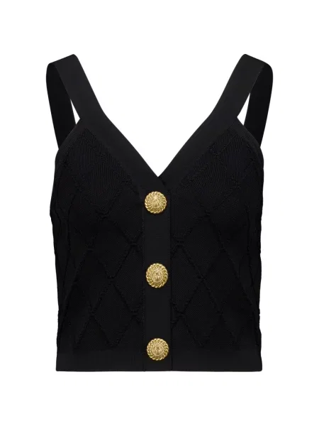 Matlasat top Balmain tricotate negru