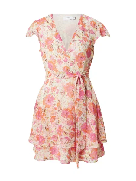 VILA Obleka BARIA kremna / svetlo / oranžna / pitaja zelena