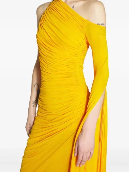 Rochie maxi Mugler drapată cu un umăr gol galben