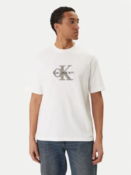 Tričko Calvin Klein Jeans s kamínky bílé