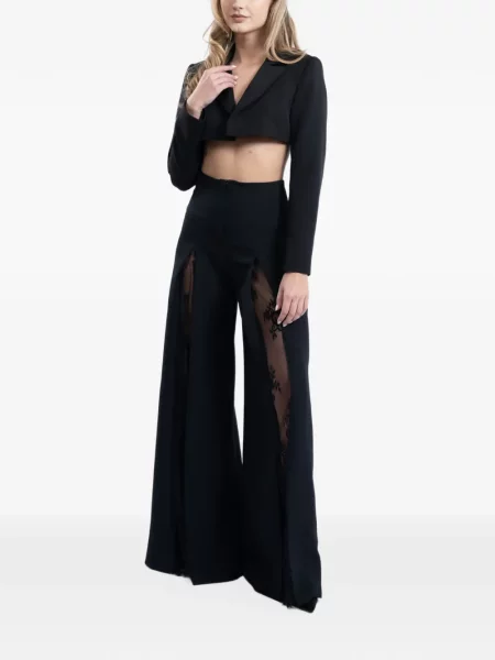 Pantaloni palazzo Monarh din dantelă negru