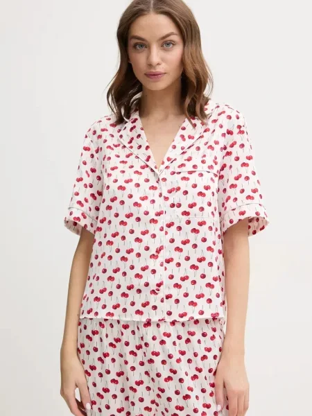 Горнище на пижама Abercrombie & Fitch от сатен бежово