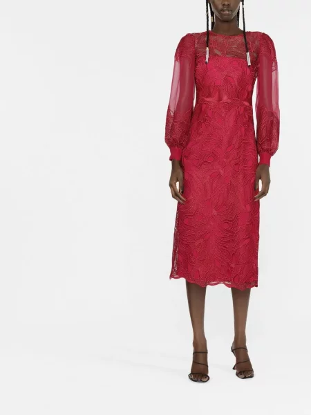 Rochie midi Alberta Ferretti din dantelă roșu