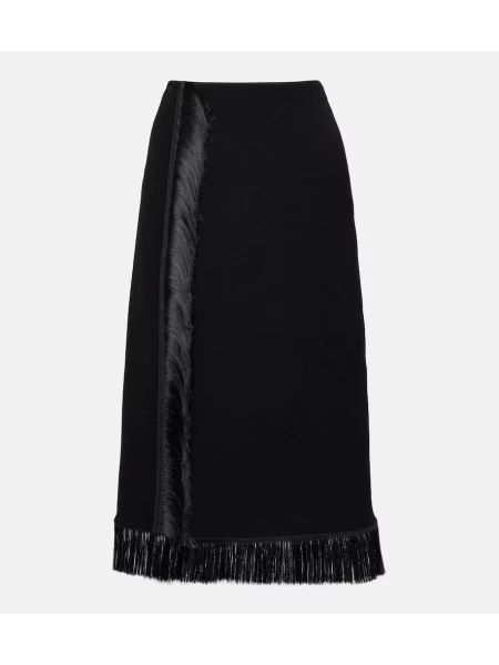 Fustă midi Jil Sander cu franjuri până la genunchi negru