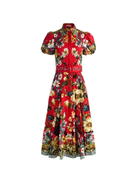 Květinové midi šaty Alice + Olivia s potiskem červené