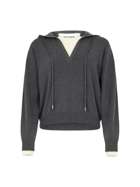 Bluza z kapturem Silvian Heach wełniana szara