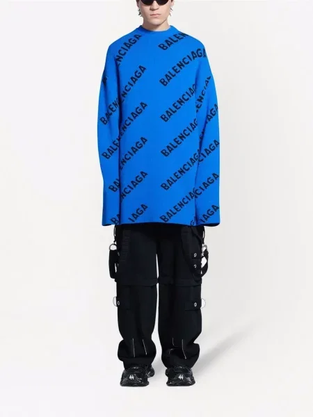 Džemper Balenciaga s autogramom plava