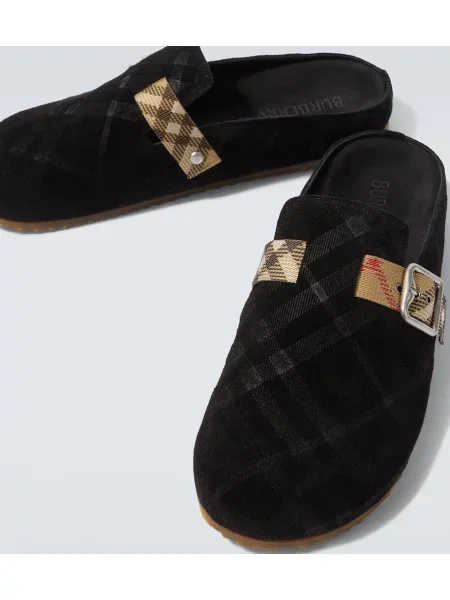Saboți Burberry din piele de căprioară negru