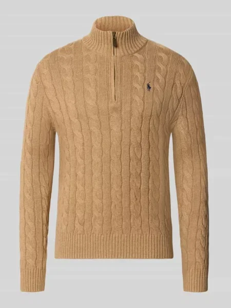 Sweter z dzianiny z wyhaftowanym logo Polo Ralph Lauren beżowy