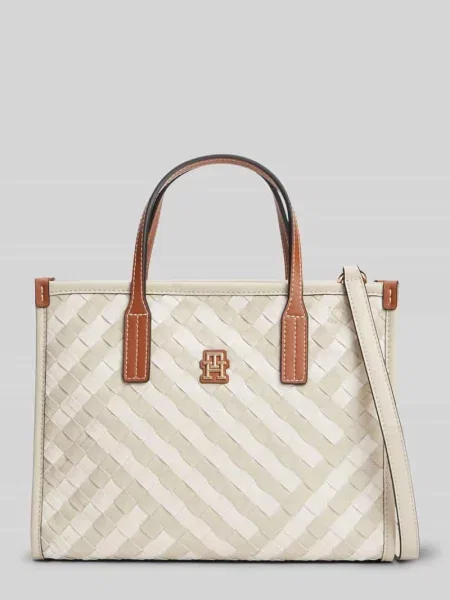 Torebka do noszenia w ręku z efektem plecionki Tommy Hilfiger beżowa