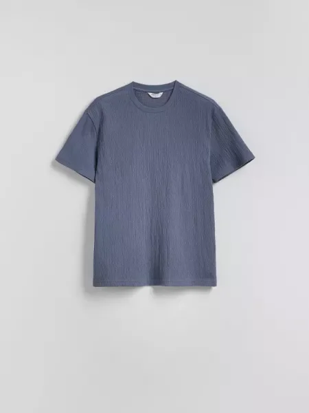 Reserved Tricou comfort fit din structurat metalizat albastru