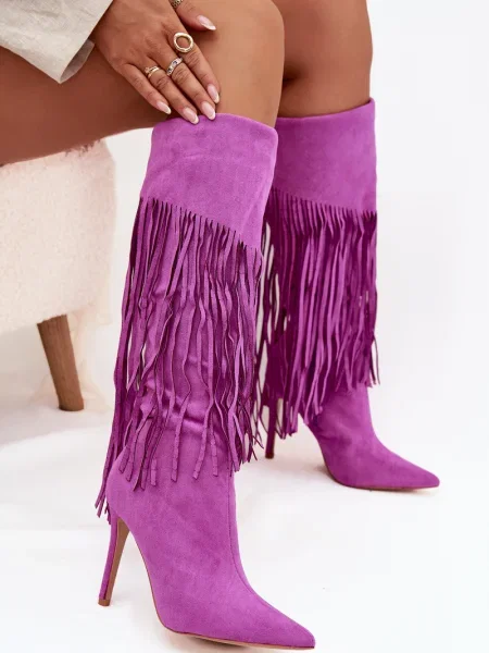 Škornji Boto z obrobami z visoko peto vijolična