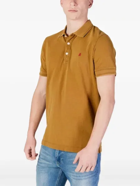 Tricou polo Replay cu autograf maro