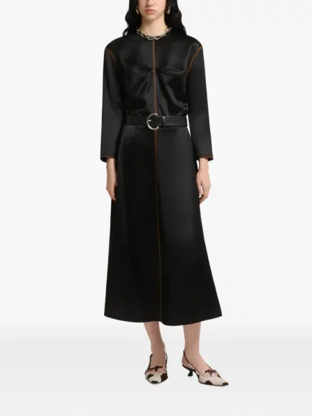 Lung rochie Marni din satin cu mâneci lungi negru