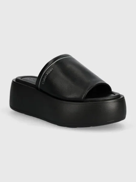 Bőr papucs Calvin Klein fekete