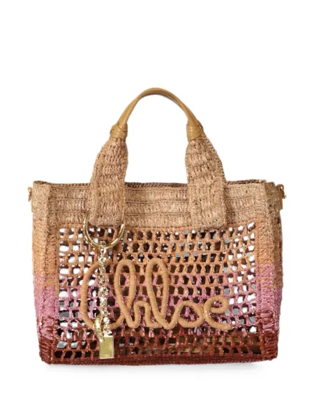Geantă shopper Chloé cu autograf maro