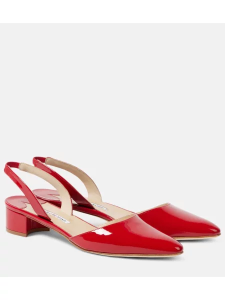 Pantofi cu toc Manolo Blahnik din piele de lac slingback roșu