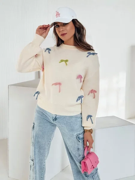 Sweter one size TIELUSH w małe koakrdki Dstreet beżowy