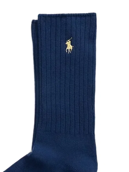 Cămașă Polo Ralph Lauren cu broderie tricotate cu decolteu în V albastru