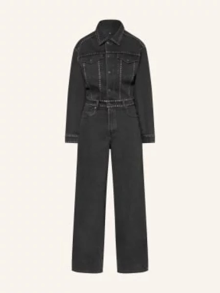 7 For All Mankind Jeansowy Kombinezon schwarz
