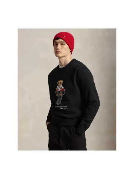 Bluza o kroju regular fit z ikonicznym nadrukiem niedźwiedzia z mieszanki bawełny Polo Ralph Lauren czarna