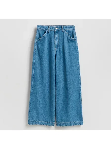 Reserved Džíny wide leg ze středním pasem modrá
