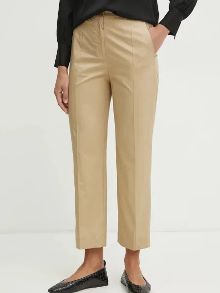 BOSS pantaloni femei drept high waist bej