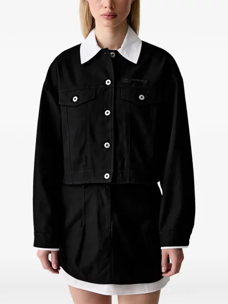 Decupat geacă de blugi Karl Lagerfeld Jeans cu autograf negru