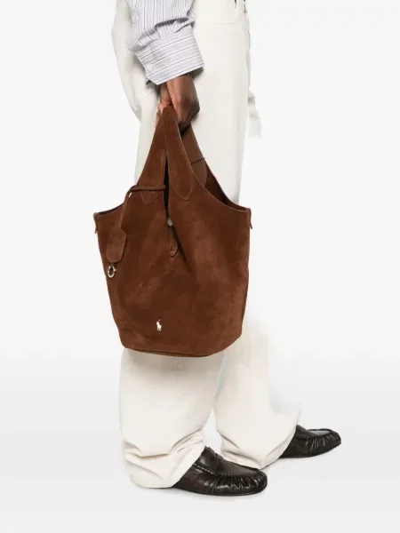 Τσάντα shopper Polo Ralph Lauren σουέτ καφέ