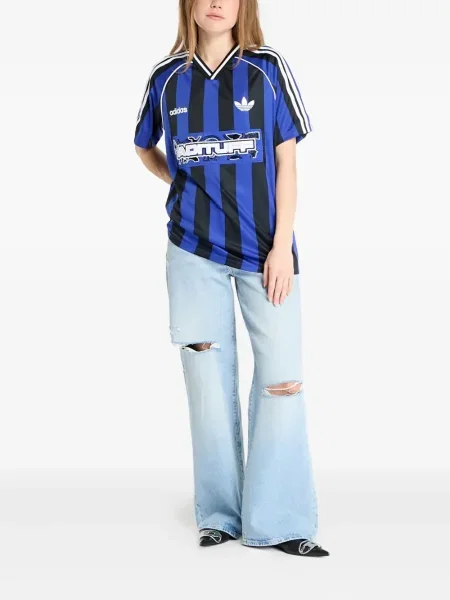 Футбол тениска с дълъг ръкав Adidas на райета мъниста бяло