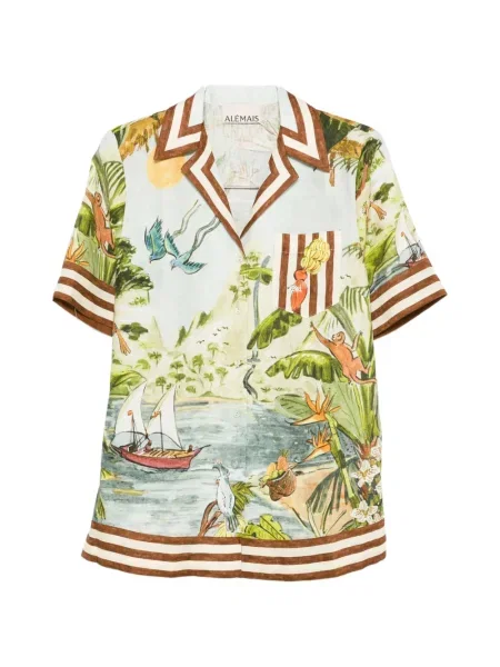 Koszula Alemais w paski z nadrukiem niebieska