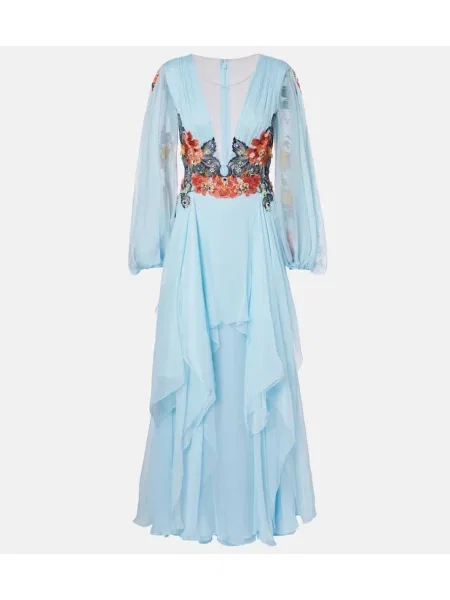 Rochie Costarellos de mătase cu model floral albastru