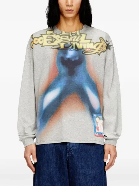 Tricou Diesel cu imagine lung gri