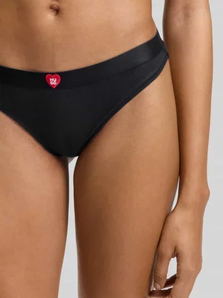 Stringi z detal z logo HUGO HEART THONG' czarne