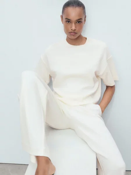 Футболка MANGO кремовий бавовна/поліестер