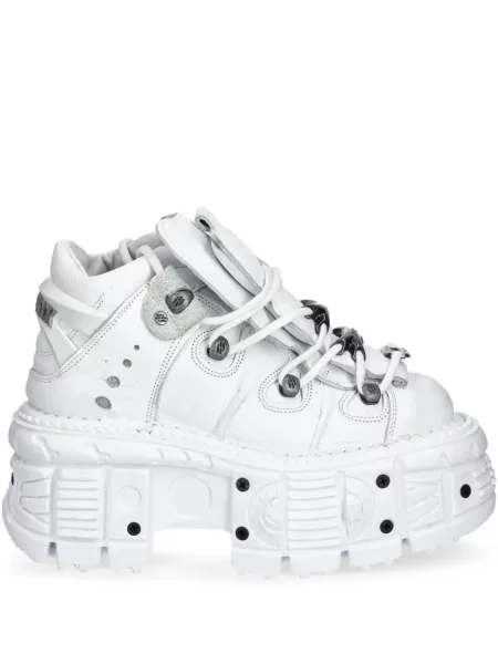 Sneakerși New Rock cu șireturi cu platformă din dantelă alb