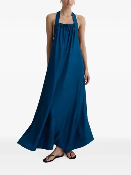 Rochie maxi Bondi Born de mătase cu gât halter albastru