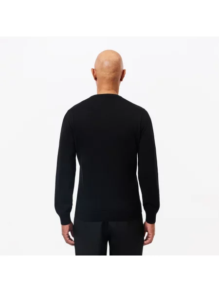 Lacoste Sweter Z Dekoltem W Serek Z Organicznej Bawełny czarny
