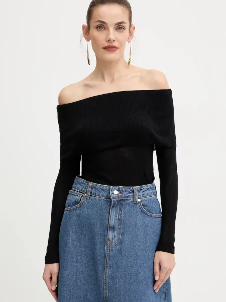 Tričko s dlouhým rukávem Guess MELANIE španělský výstřih černá