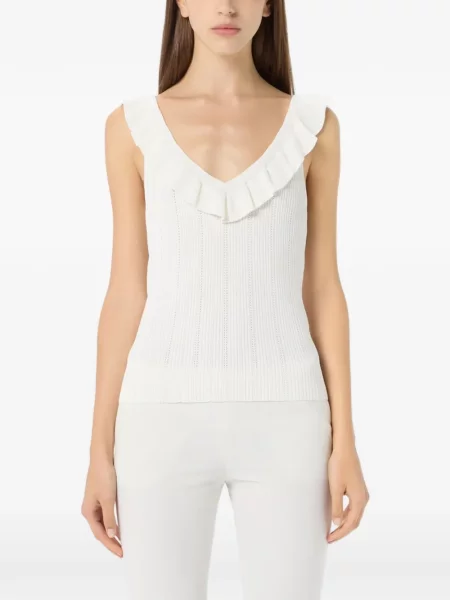 Tílko Blumarine s výstřihem do v s volány bílé